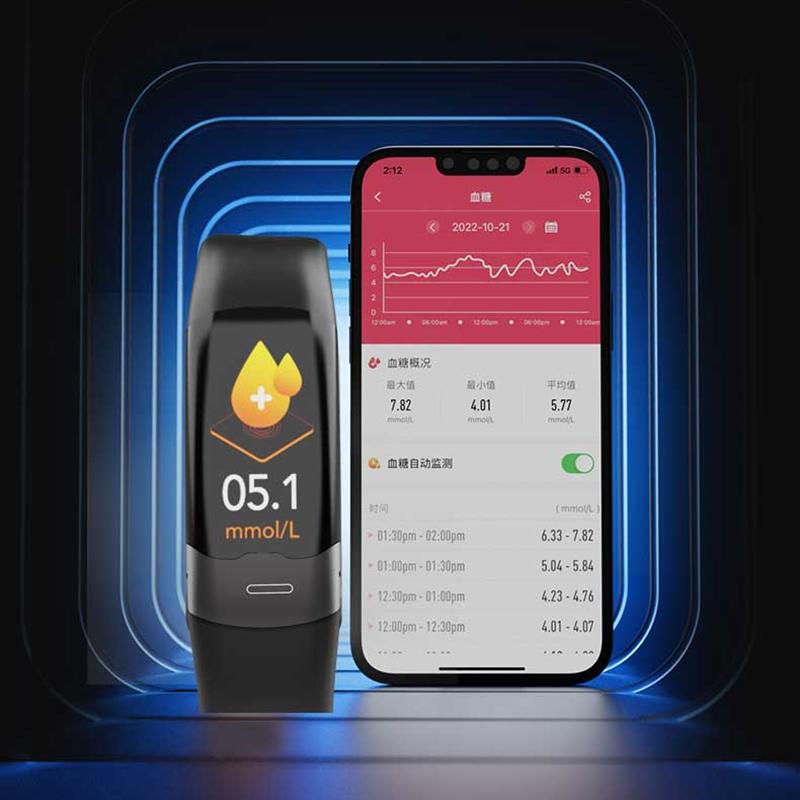 Smart Bracelet With Heart Rate And Blood Glucose Monitoring Tft Hd Black