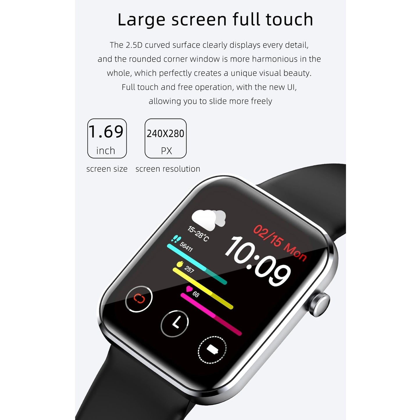1.69 Inch Ip67 Waterproof Smart Watch With Touch Screen Health Monitoring Red