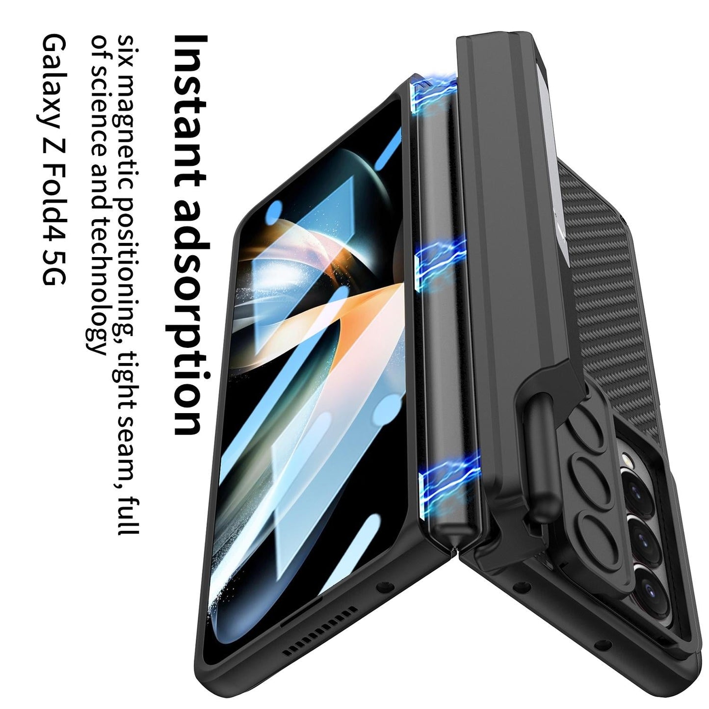 For Samsung Galaxy Z Fold4 5G Magnetic Leather Flip Case With Holder Black