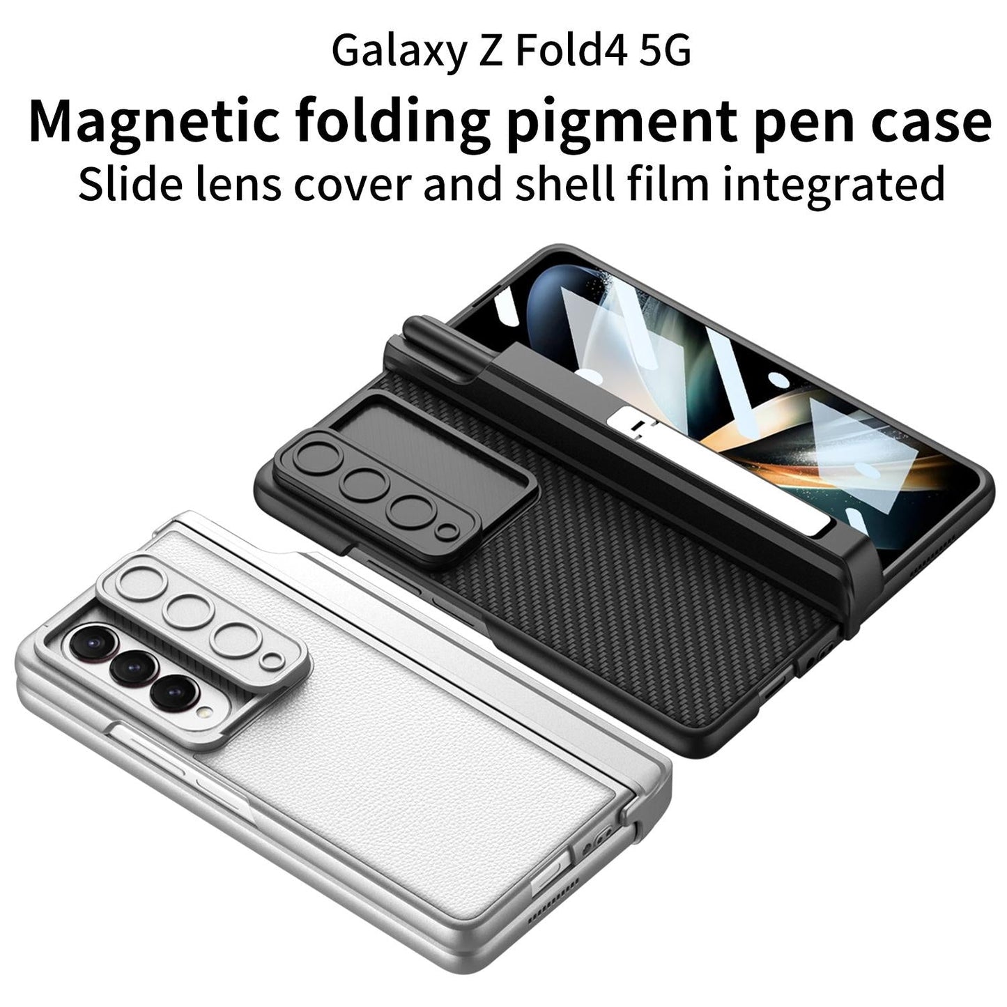 For Samsung Galaxy Z Fold4 5G Magnetic Leather Flip Case With Holder Black