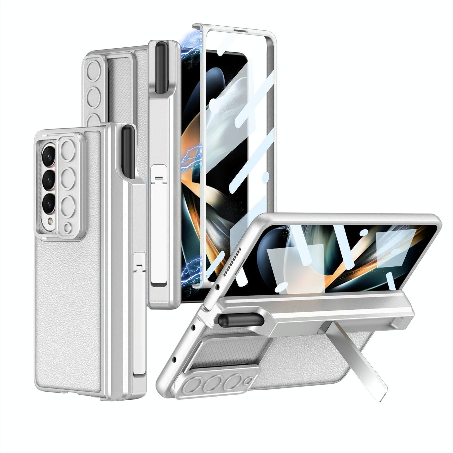 For Samsung Galaxy Z Fold4 5G Magnetic Leather Flip Case With Holder Black