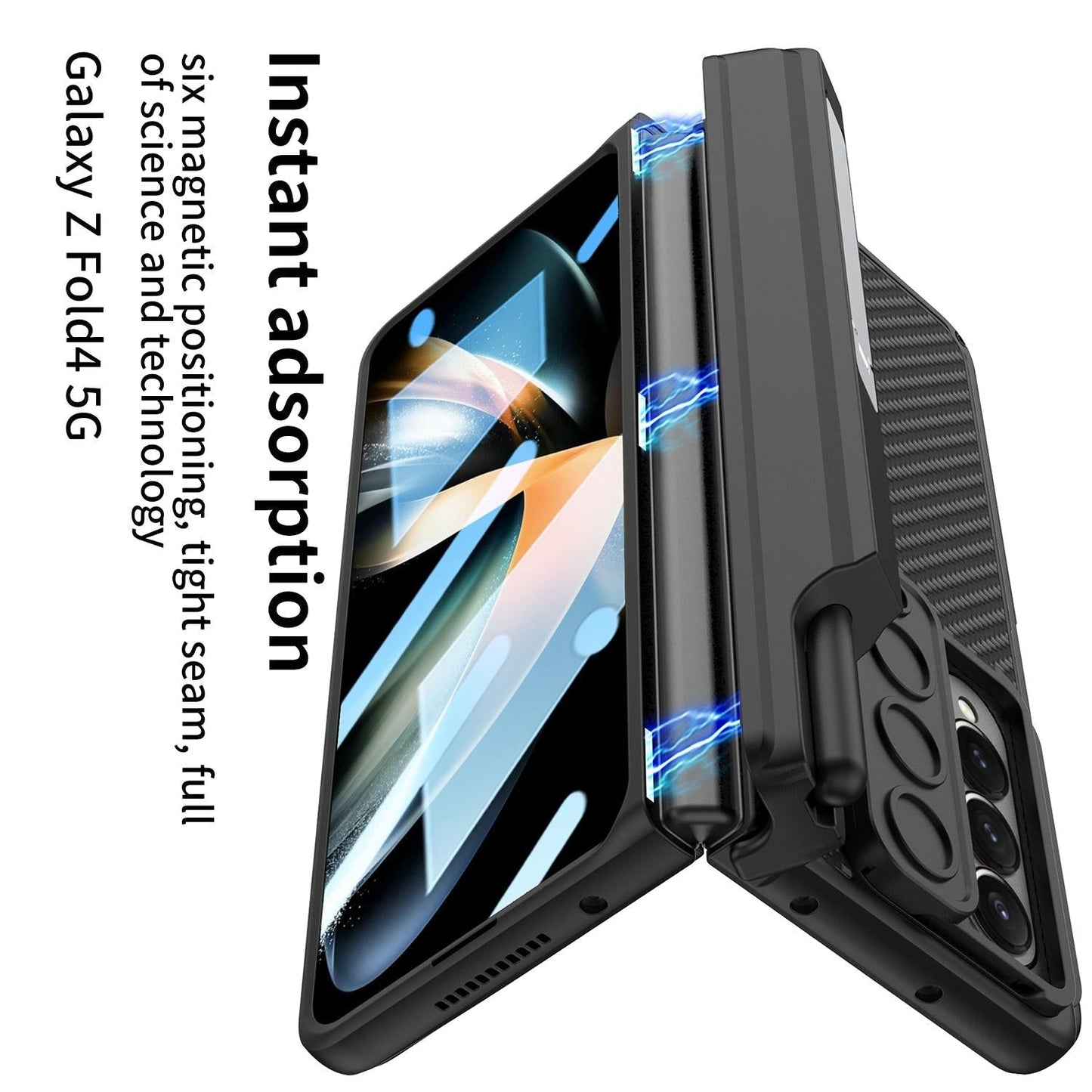 For Samsung Galaxy Z Fold4 5G Magnetic Leather Flip Case With Holder Black