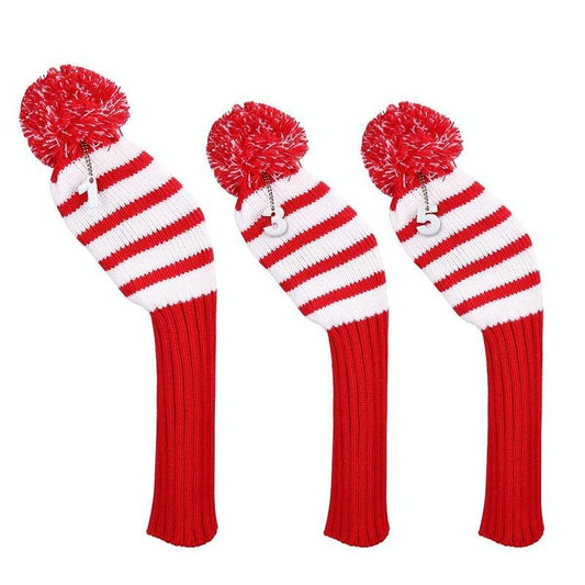 Set Of 3 Knitted Golf Club Covers Red