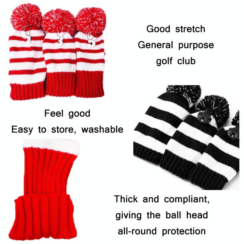 Set Of 3 Knitted Golf Club Covers Red