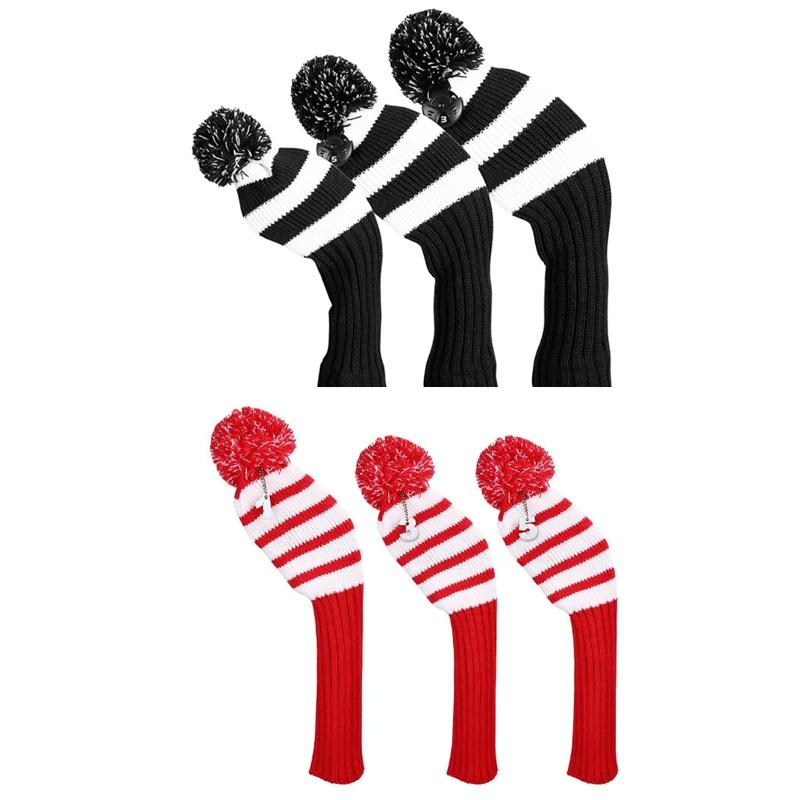 Set Of 3 Knitted Golf Club Covers Red