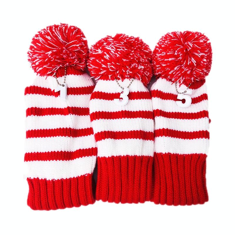 Set Of 3 Knitted Golf Club Covers Red
