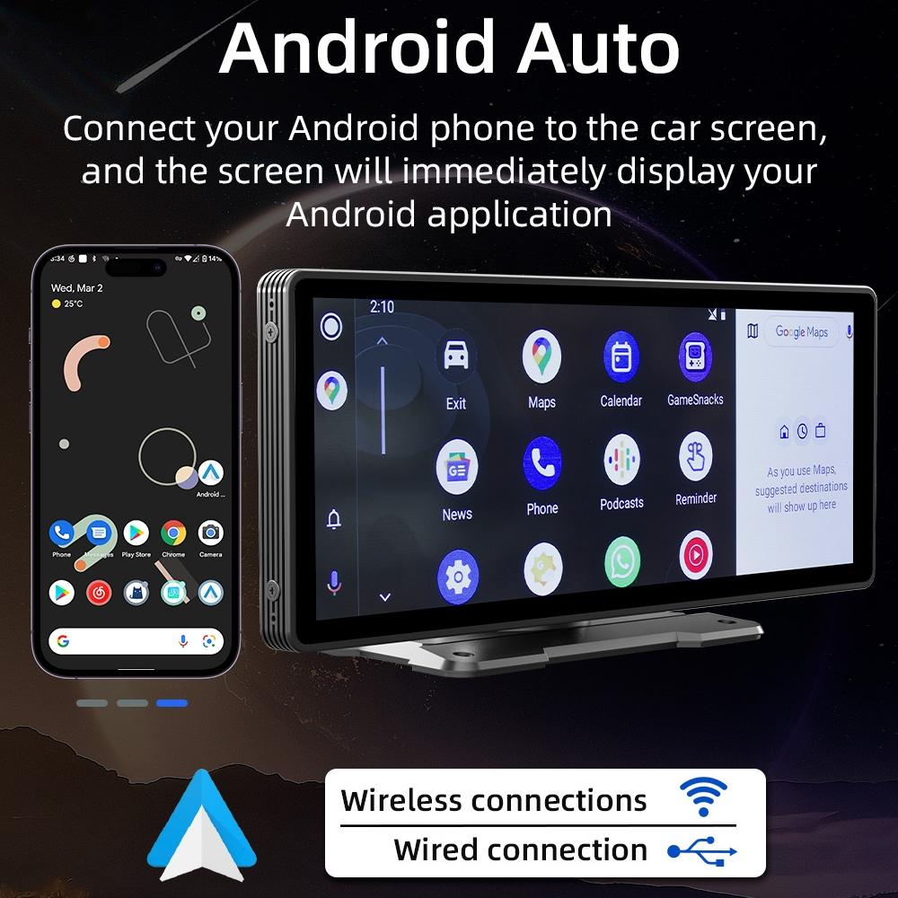 10.26 Inch Car Mp5 Player With Carplay / Android Auto Portable Black