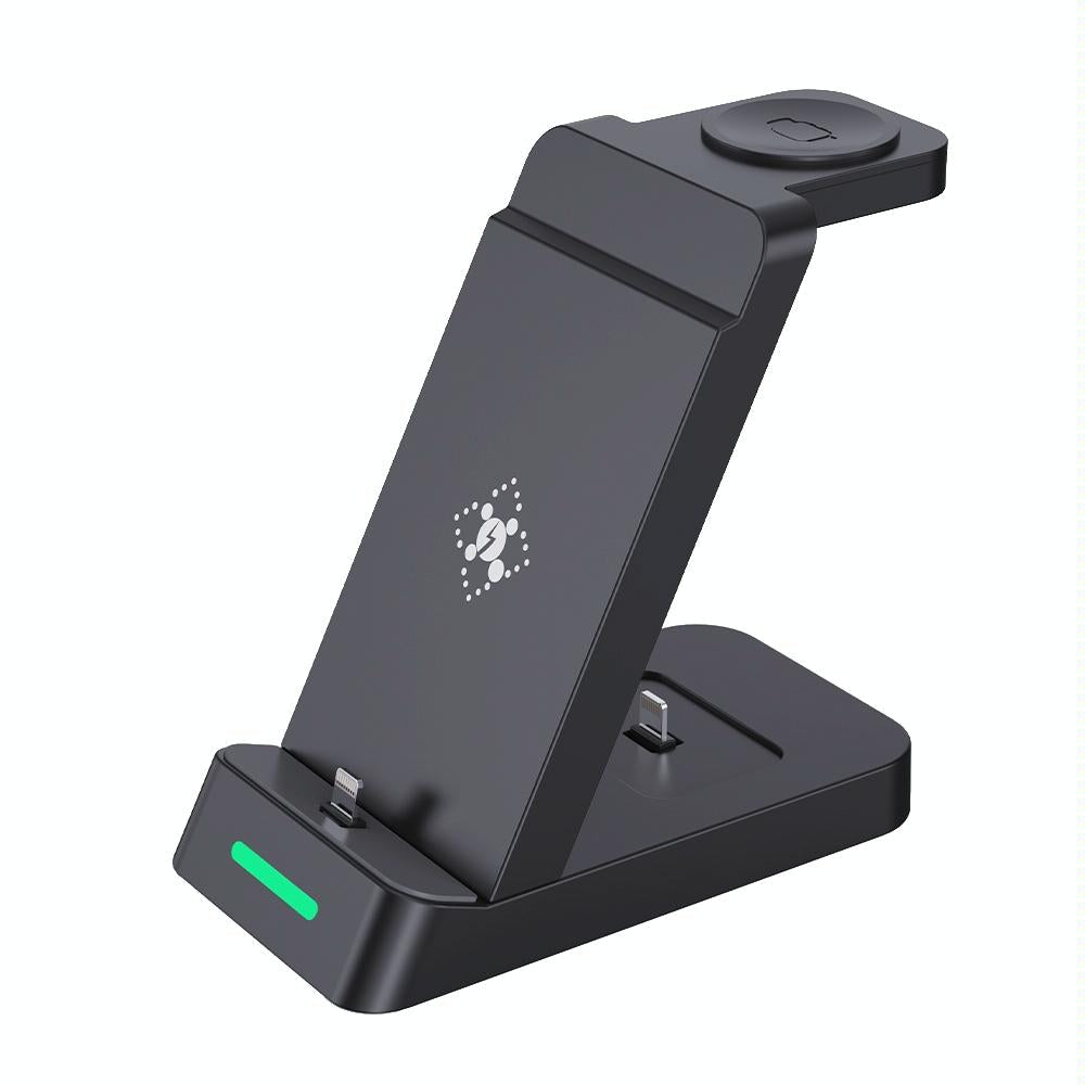 18W 3 In Wireless Charger Stand For Iphone & Apple Watch Black