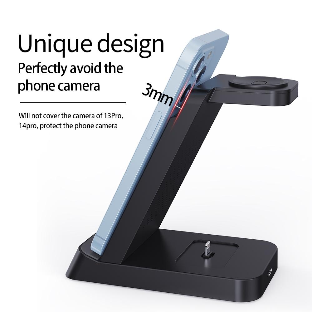 18W 3 In Wireless Charger Stand For Iphone & Apple Watch Black