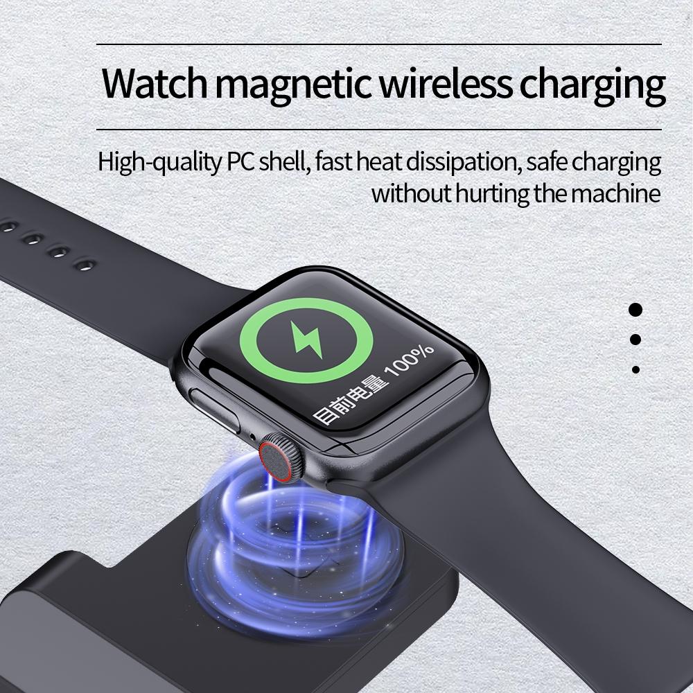18W 3 In Wireless Charger Stand For Iphone & Apple Watch Black