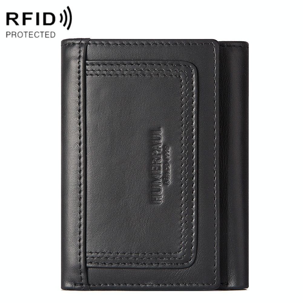 Rfid-Blocking Leather Men Wallet With Multi-Card Slots And Zipper Coin Pocket Black