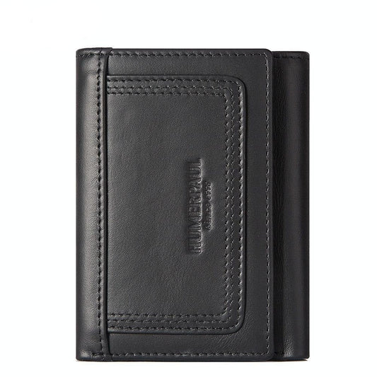 Rfid-Blocking Leather Men Wallet With Multi-Card Slots And Zipper Coin Pocket Black
