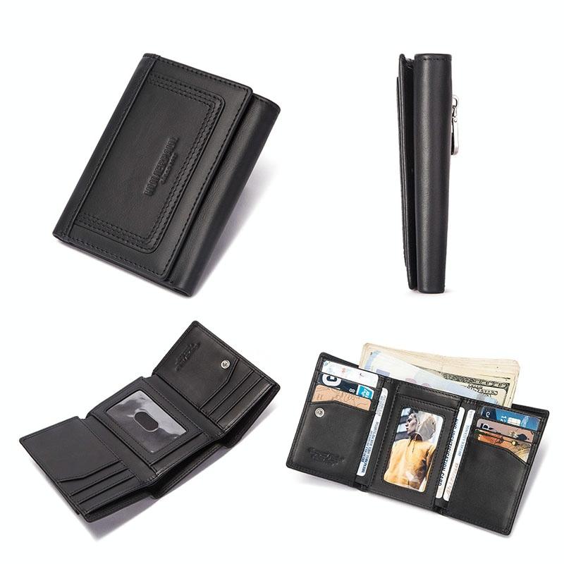 Rfid-Blocking Leather Men Wallet With Multi-Card Slots And Zipper Coin Pocket Black