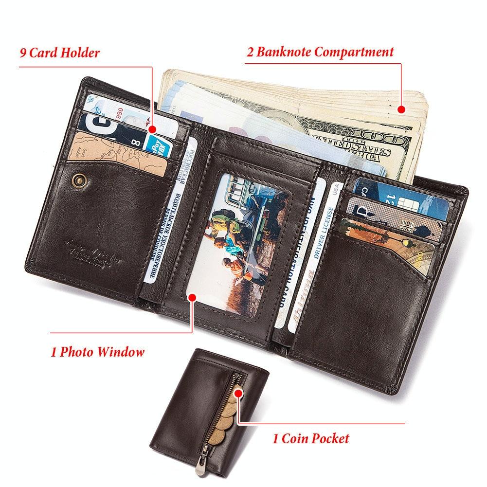 Rfid-Blocking Leather Men Wallet With Multi-Card Slots And Zipper Coin Pocket Black