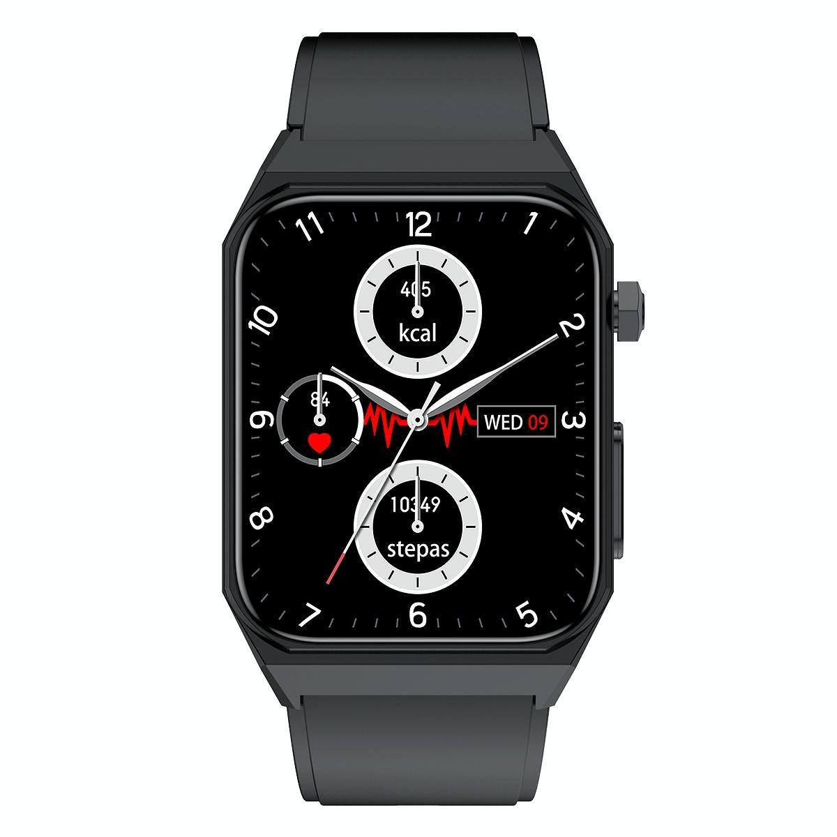 1.91 Inch Waterproof Ecg Smart Watch With Silicone Band Ip68 Black