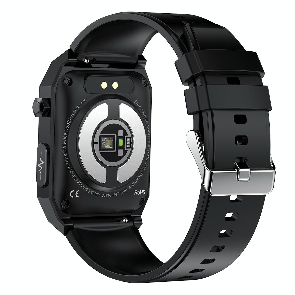 1.91 Inch Waterproof Ecg Smart Watch With Silicone Band Ip68 Black