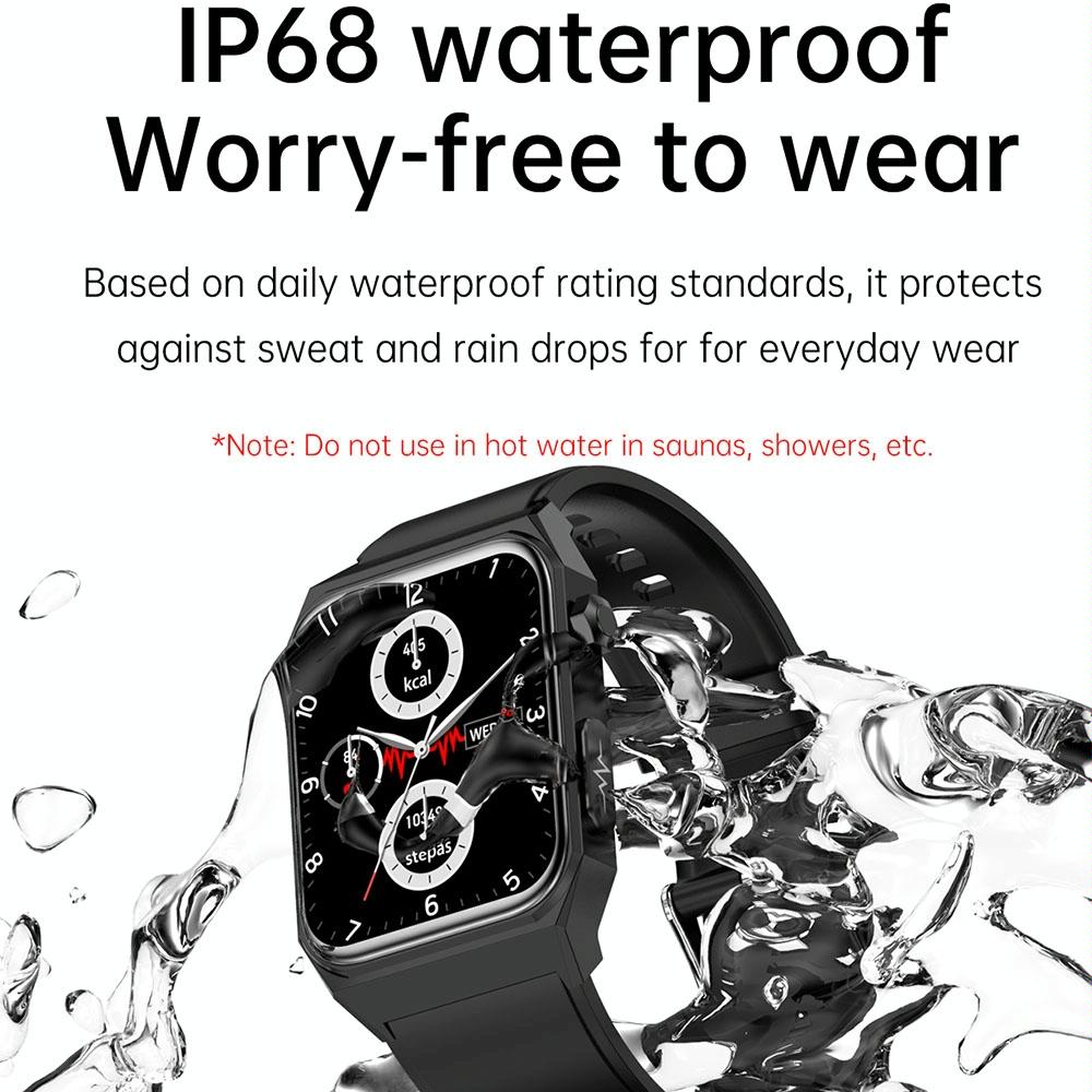 1.91 Inch Waterproof Ecg Smart Watch With Silicone Band Ip68 Black