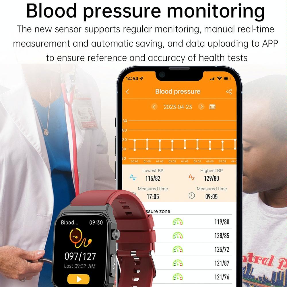 1.91 Inch Waterproof Ecg Smart Watch With Silicone Band Ip68 Black