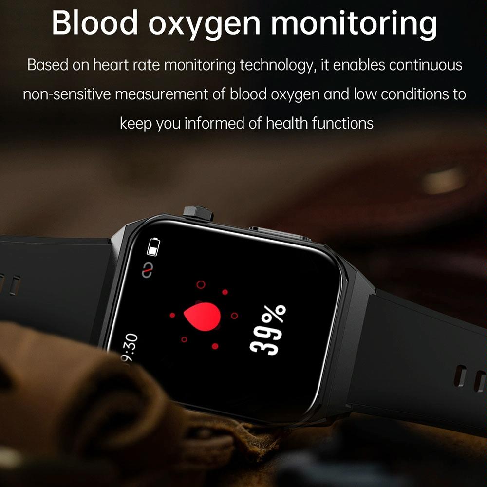 1.91 Inch Waterproof Ecg Smart Watch With Silicone Band Ip68 Black