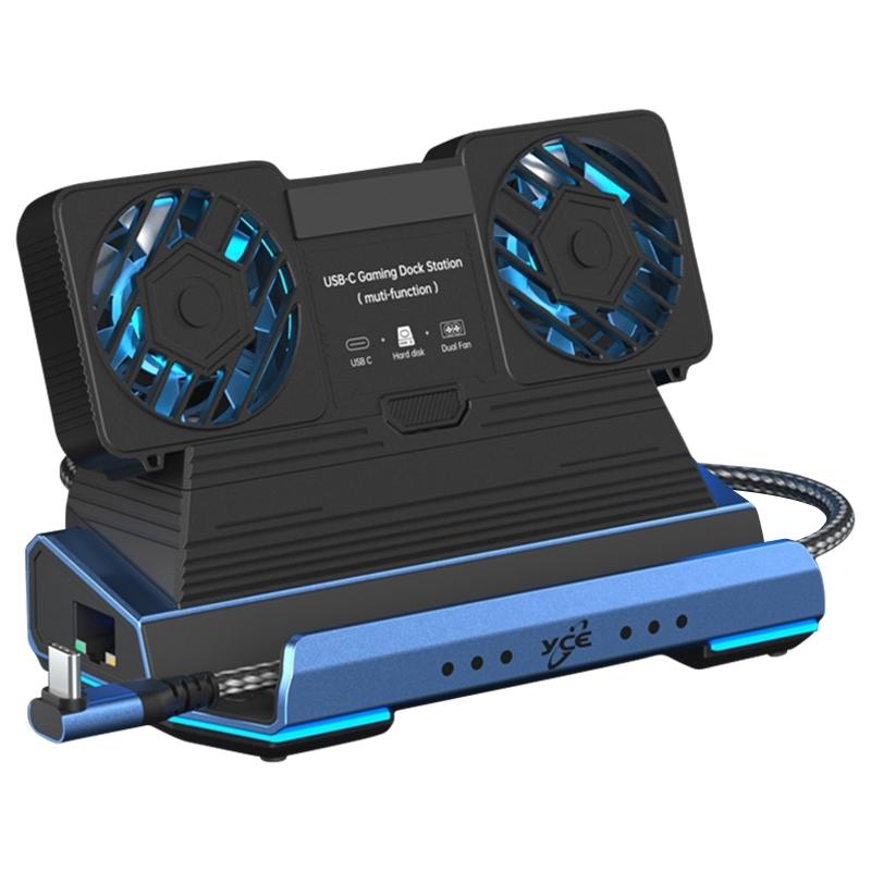 10 In Usb C Gaming Dock With Detachable Fan Blue / Black