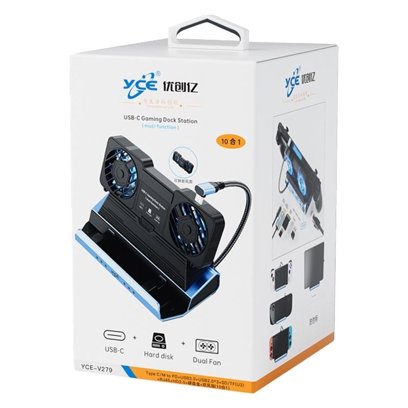 10 In Usb C Gaming Dock With Detachable Fan Blue / Black