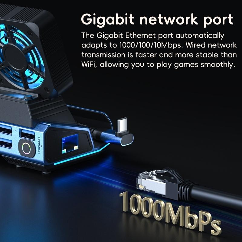 10 In Usb C Gaming Dock With Detachable Fan Blue / Black