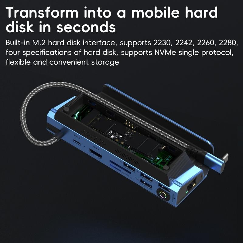 10 In Usb C Gaming Dock With Detachable Fan Blue / Black