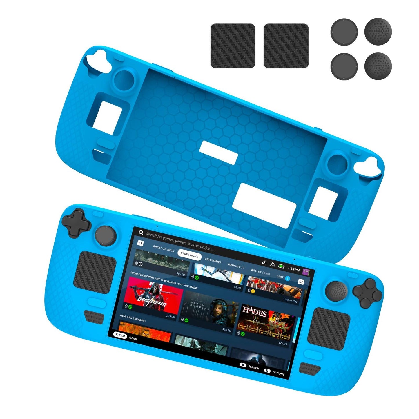 7 Piece Silicone Case & Joystick Cap Set For Steam Deck With Touch Board Sticker Red