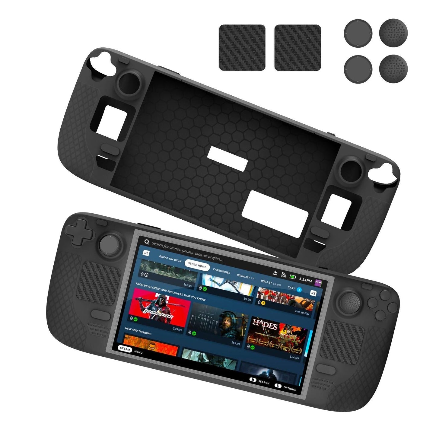 7 Piece Silicone Case & Joystick Cap Set For Steam Deck With Touch Board Sticker Red