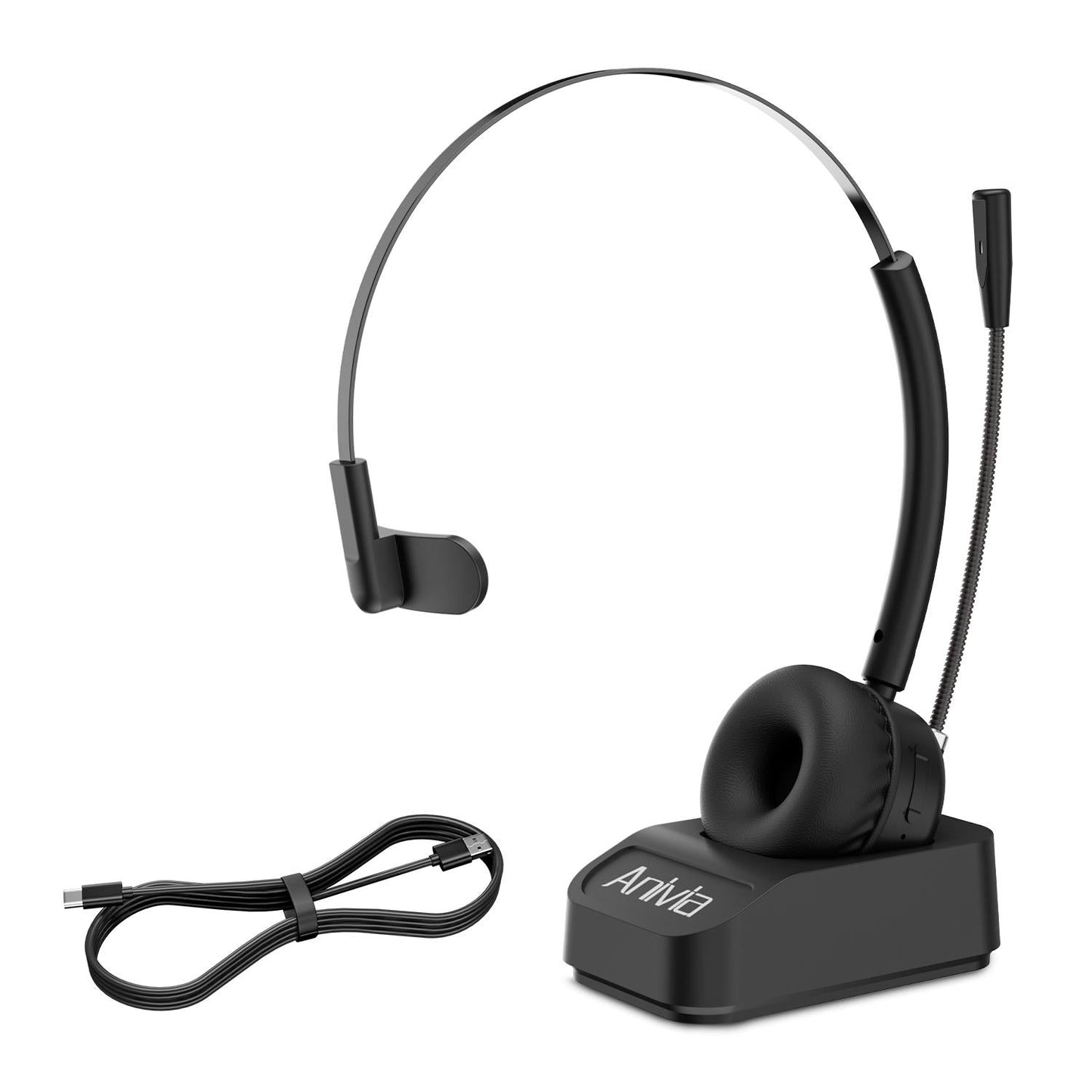 Wireless Noise Cancelling Headset With Mic Black