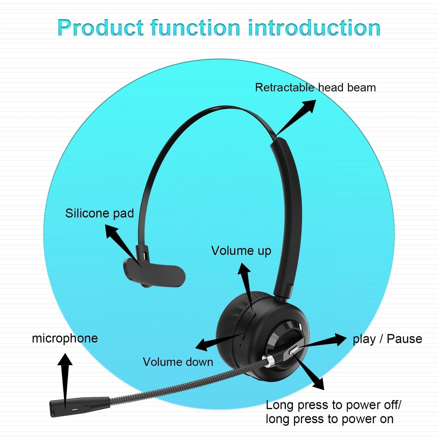 Wireless Noise Cancelling Headset With Mic Black