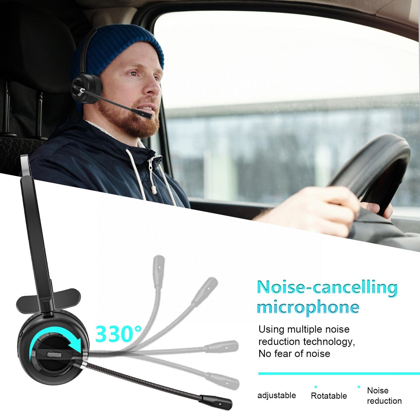 Wireless Noise Cancelling Headset With Mic Black