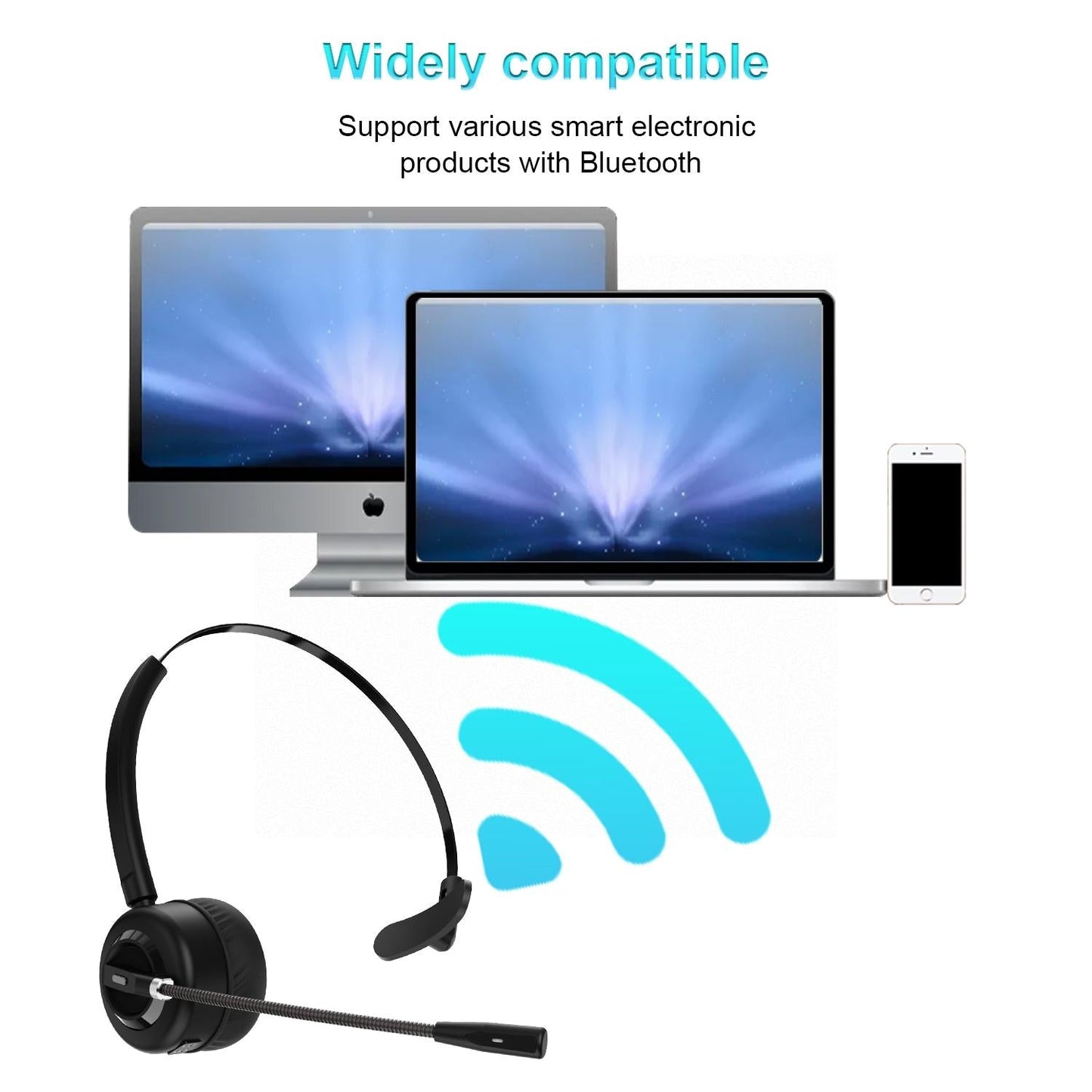Wireless Noise Cancelling Headset With Mic Black