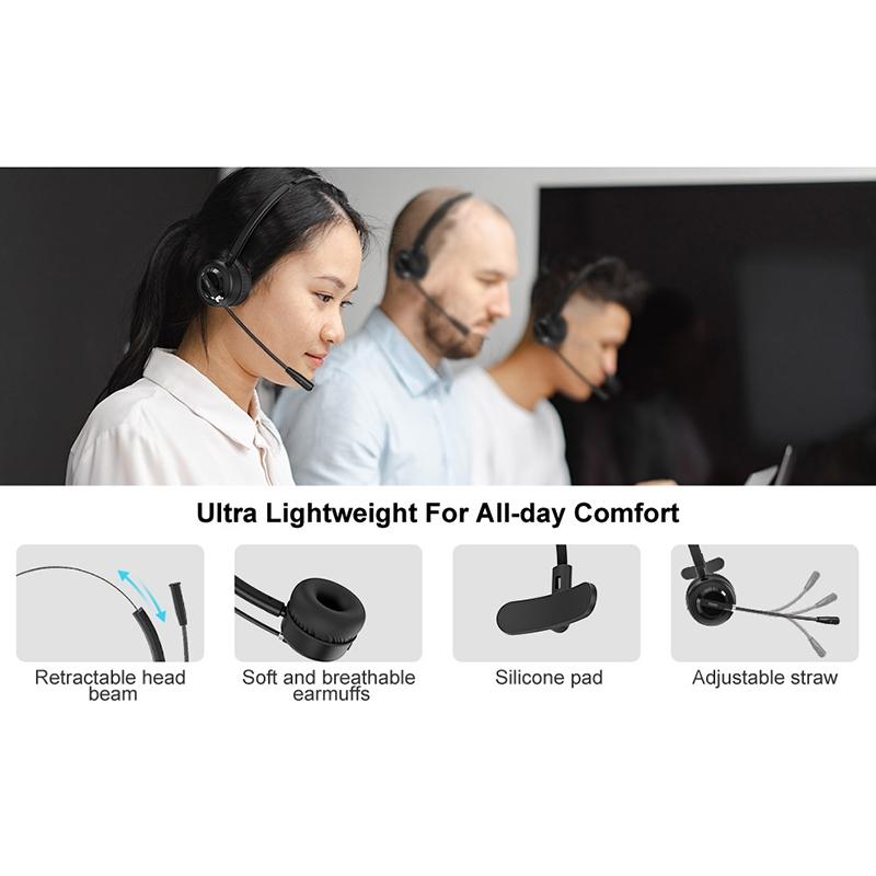 Wireless Noise Cancelling Headset With Mic Black