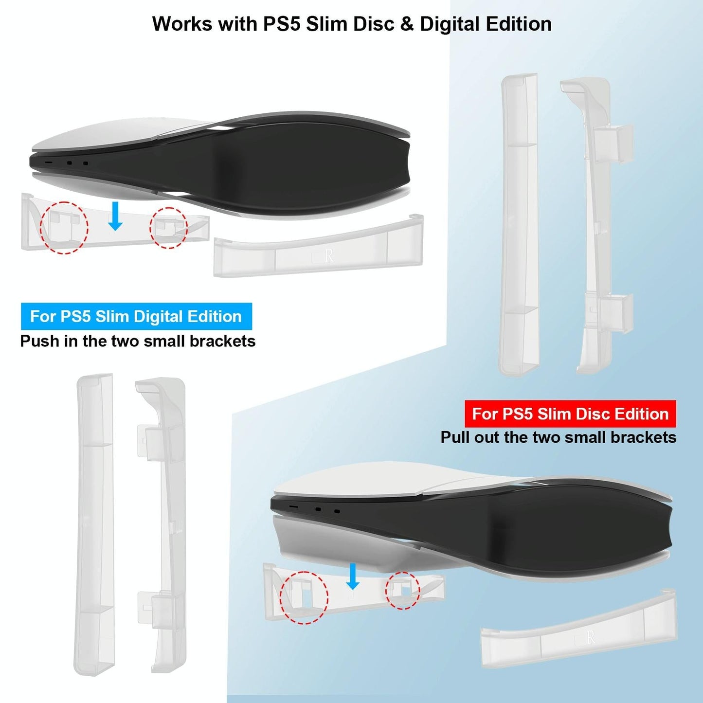 Universal Horizontal Stand For Ps5 Slim Digital / Optical Drive Version Black