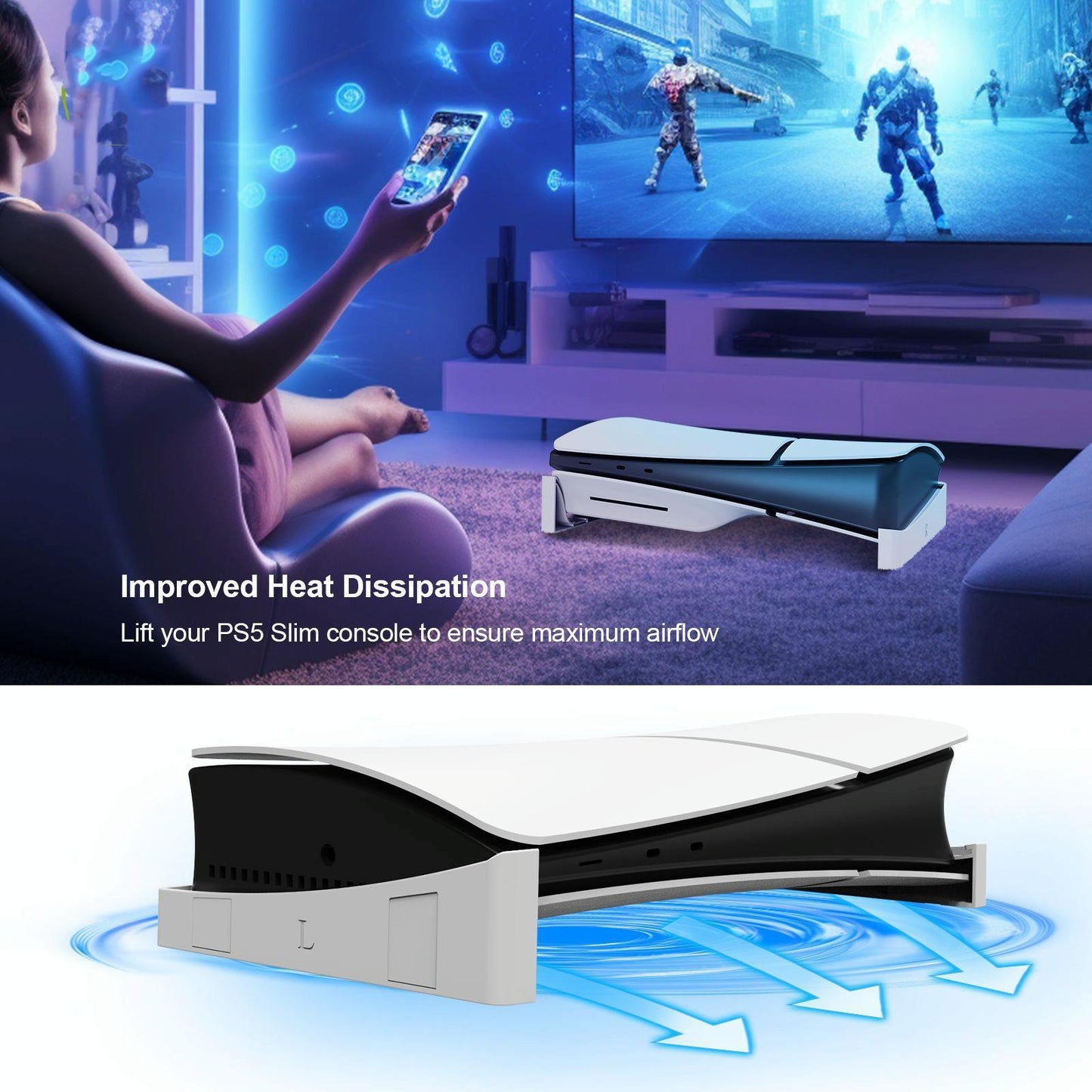 Universal Horizontal Stand For Ps5 Slim Digital / Optical Drive Version Black