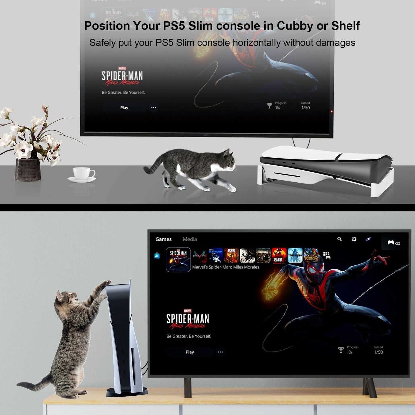 Universal Horizontal Stand For Ps5 Slim Digital / Optical Drive Version Black