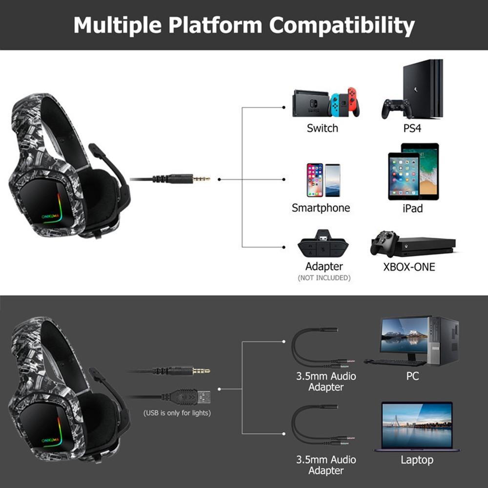 Surround Sound Pc Gaming Headset With Mic & Rgb Black Gray