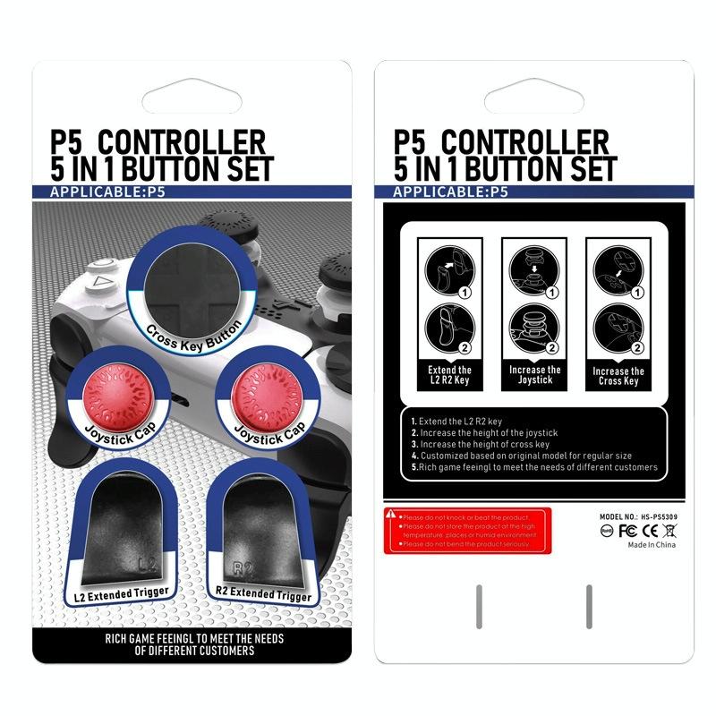 5 In 1 L1 / R1 Extended Key Game Handle For Sony Ps5 Cross & Lengthened Keys Black
