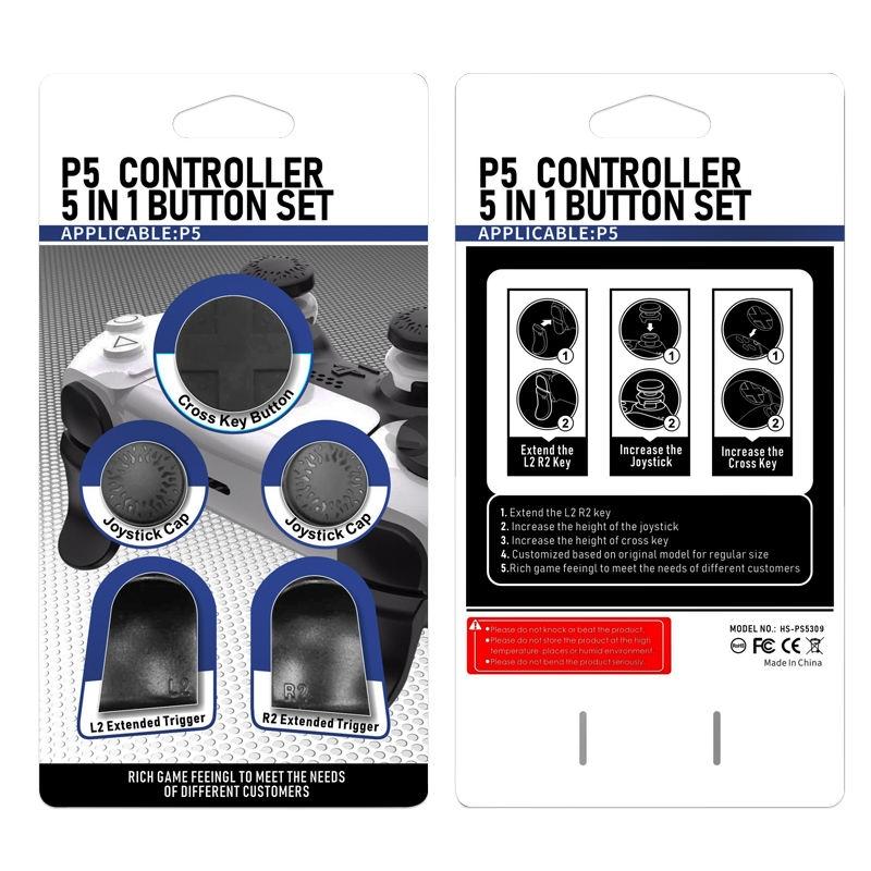 5 In 1 L1 / R1 Extended Key Game Handle For Sony Ps5 Cross & Lengthened Keys Black