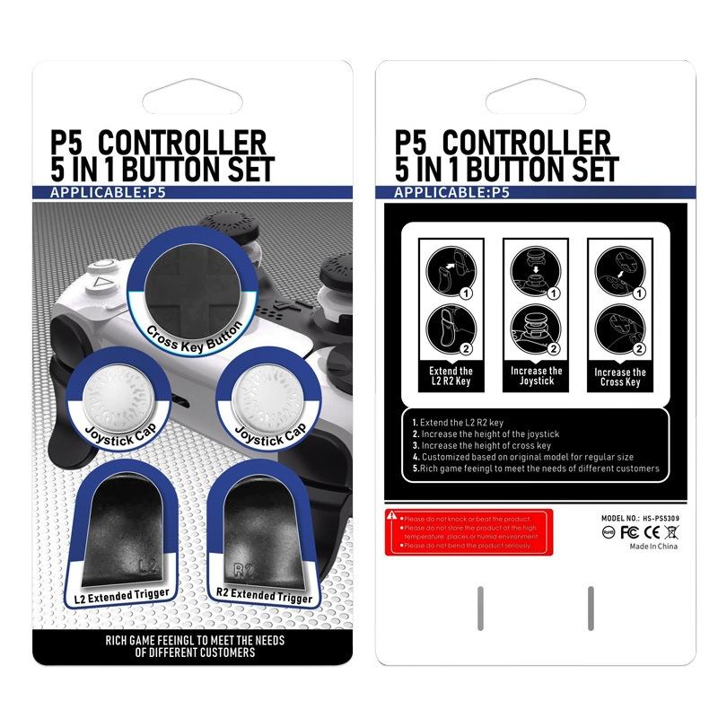 5 In 1 L1 / R1 Extended Key Game Handle For Sony Ps5 Cross & Lengthened Keys Black