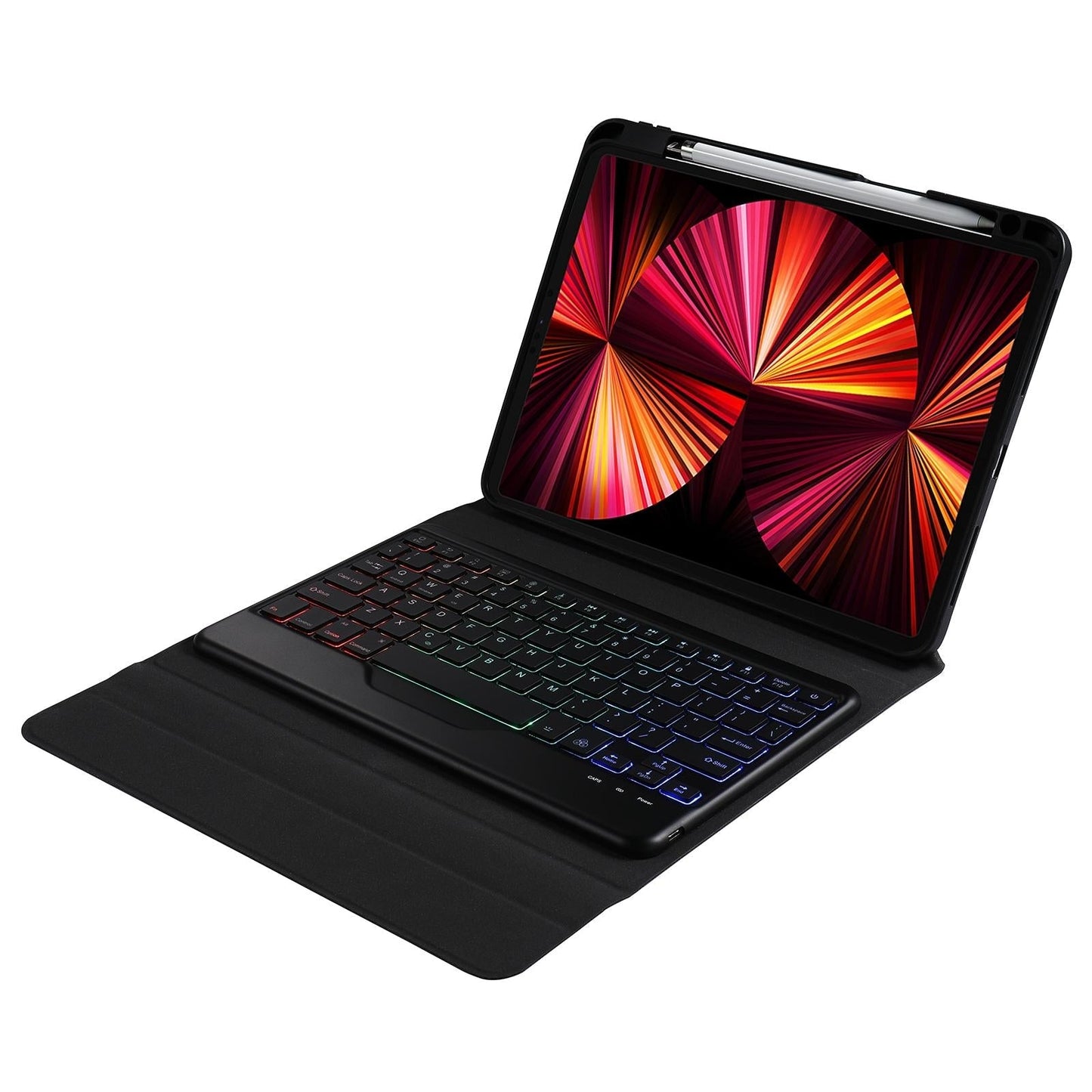 10.2 / 10.5 Inch Bluetooth Keyboard Tablet Case With Triangle Holder & Pen Slot Black Diamond Pattern