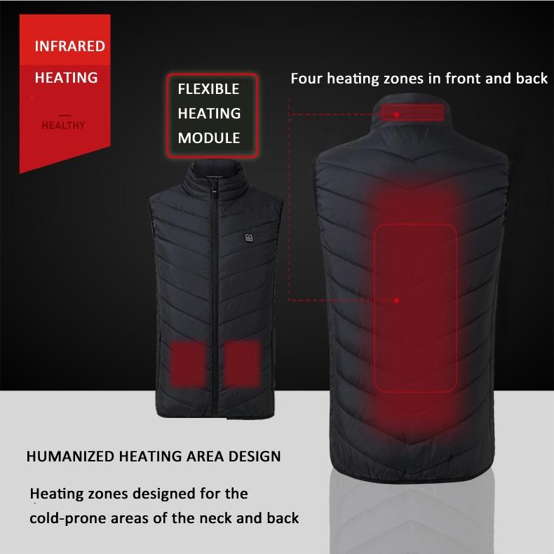 4 Area Single Control Usb Electric Heating Undershirt Intelligent Warm Vest Black L