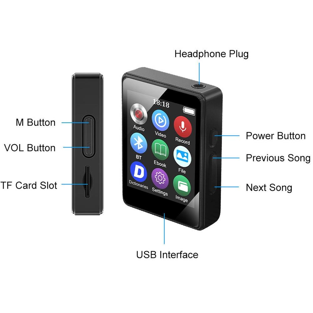 Bluetooth 5.0 Mp3 Player With Ebook Recorder 128Gb 32Gb