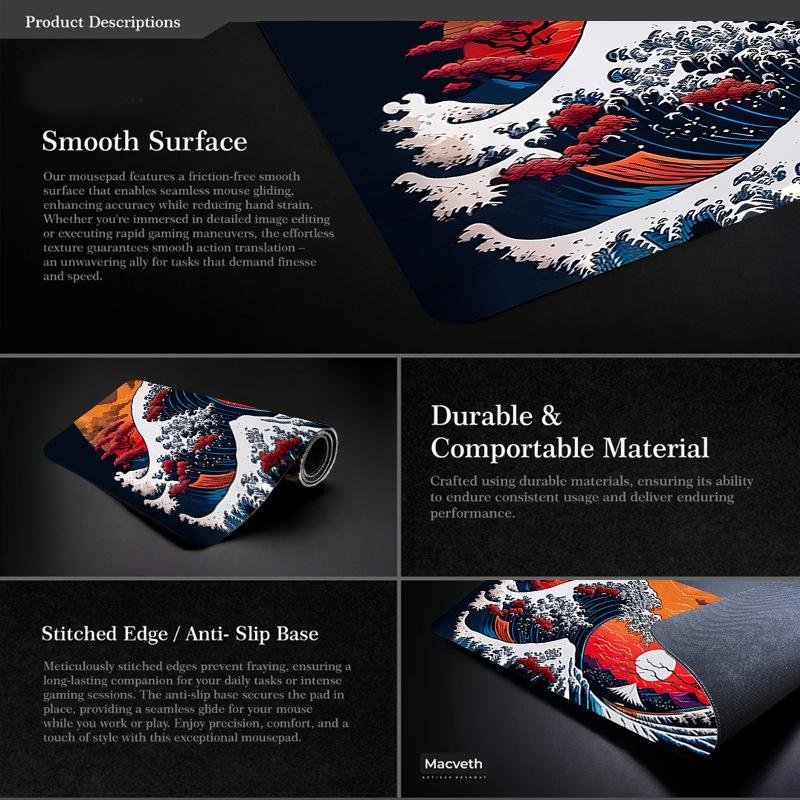 Non Slip Gaming Mouse Pad Big Wave Design - No.24 400X900x2mm