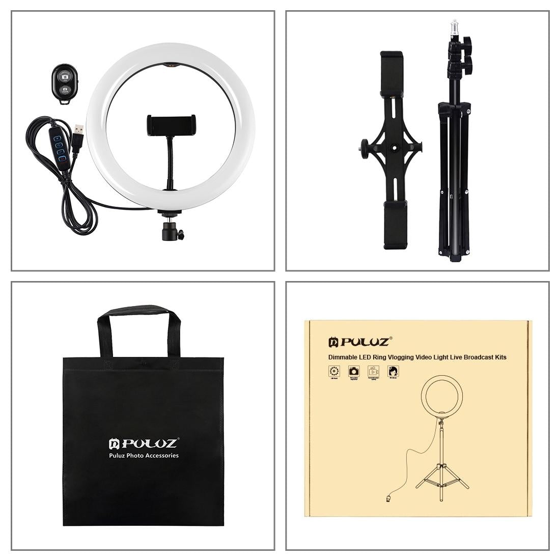 10.2 Led Ring Light With Tripod & Dual Phone Brackets Usb Dimmable Colour Temperature Selfie Remote Black