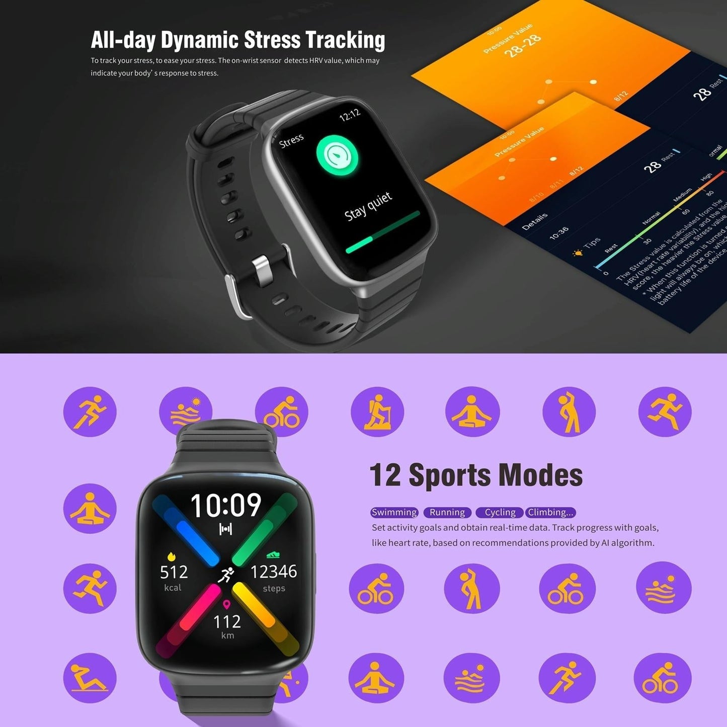 1.69 Inch Ips Screen 5Atm Waterproof Sport Smart Watch Support Sleep Monitoring / Heart Rate Mode Incoming Call & Inform