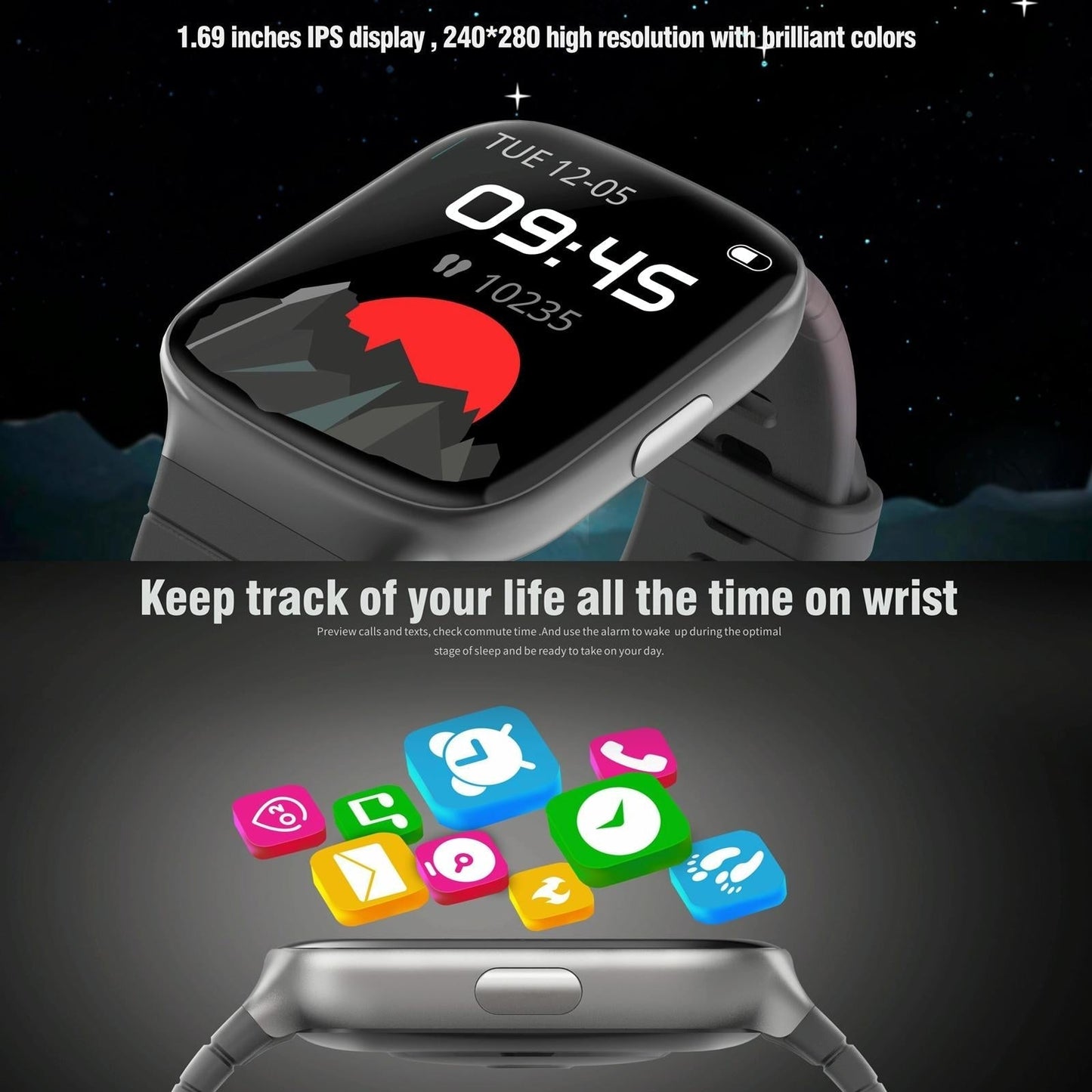 1.69 Inch Ips Screen 5Atm Waterproof Sport Smart Watch Support Sleep Monitoring / Heart Rate Mode Incoming Call & Inform