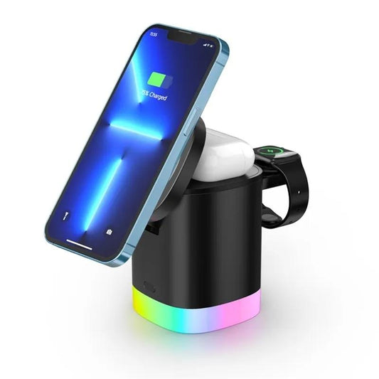 3 In 1 Magnetic Wireless Charger For Iphone Iwatch Airpods Black