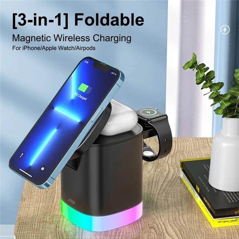 3 In 1 Magnetic Wireless Charger For Iphone Iwatch Airpods Black